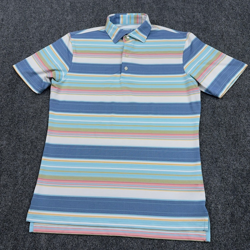 johnnie-O Erwin Performance Polo Mens Small Blue Lake Stripe Preppy Golf Stretch - Picture 2 of 9